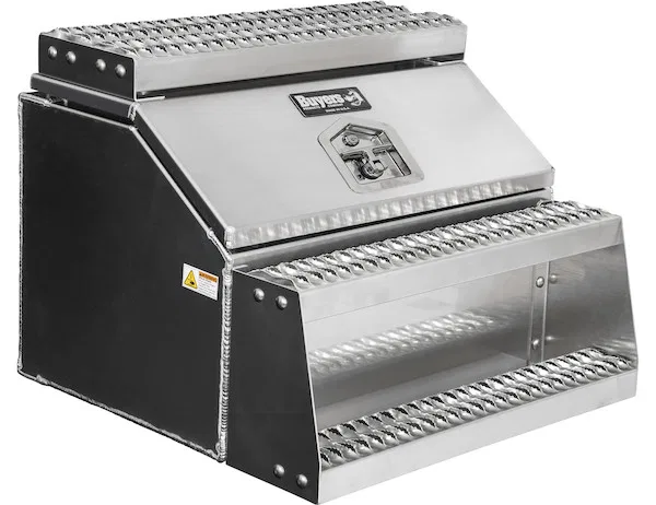1705283 – BUYERS PROD Tool Box, HD Step Box Single Lid Smooth Body With Diamond Tread Steps Silver Aluminum 30.3 Inch...
